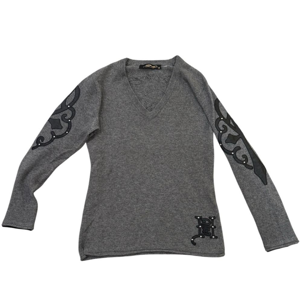 Ed Hardy Gray Sweater Sz M Love Kills Slowly Cashmere Wool Womens - Picture 2 of 6